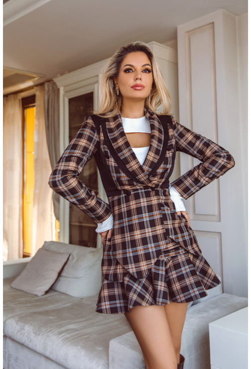 CHECKED BROWN SKIRT