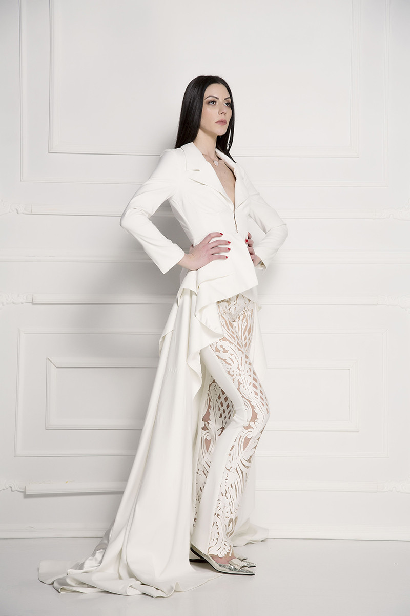 White corset gown blazer